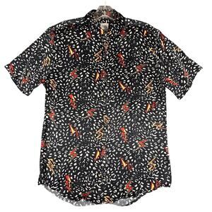 Zara Shirt Mens Small Black Lightning‎ Bolt Print Relaxed Fit Button Up Casual